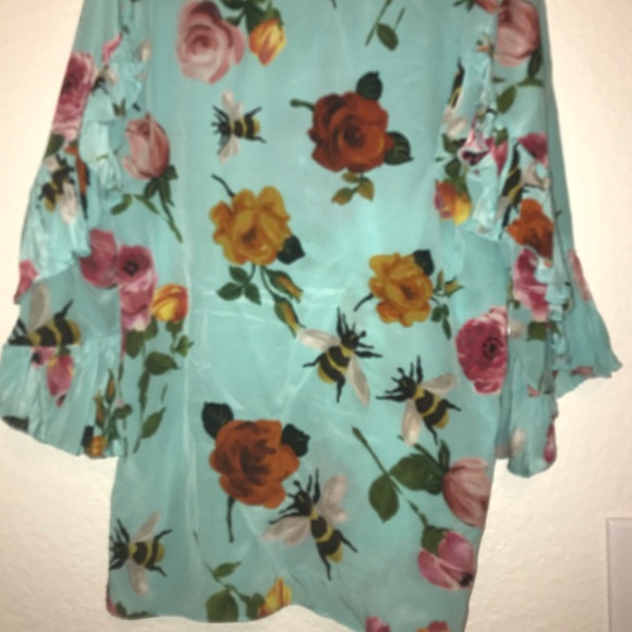 Gucci Couture Ruffle Turquoise Floral Blouse - Picture 7 of 8